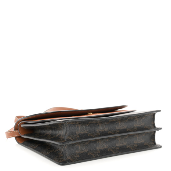 CELINE Triomphe Canvas Lambskin Wallet On Strap Tan