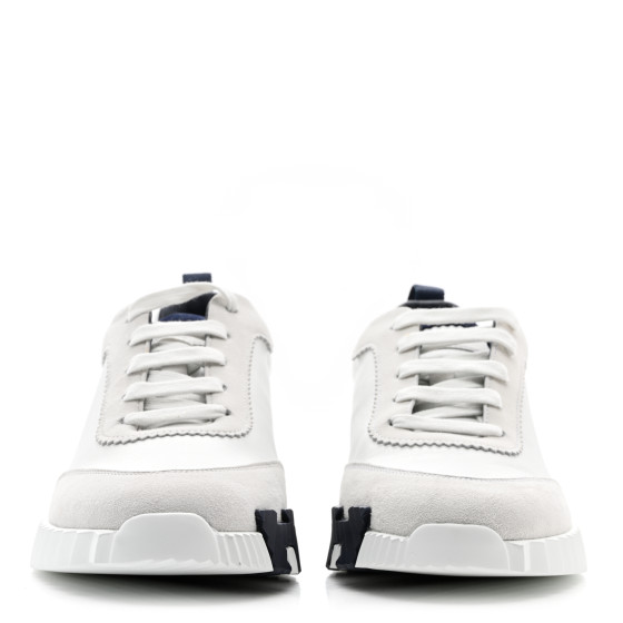 Hermes Goatskin Suede Mens Bouncing Sneakers 40 White Black