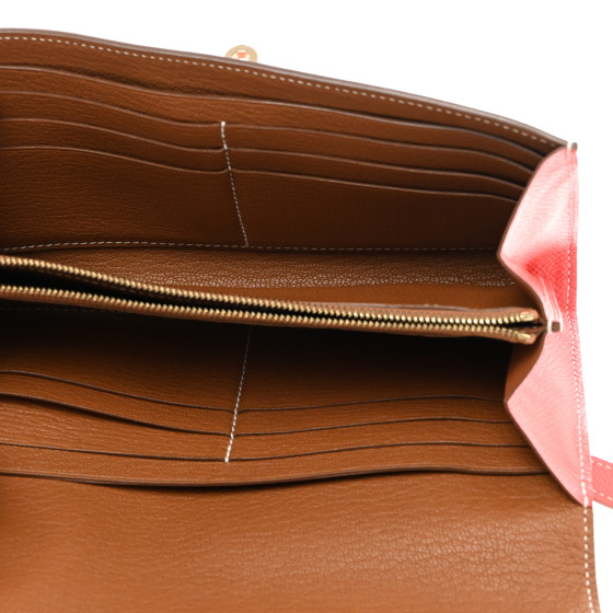 HERMES Epsom Kelly Longue Wallet Rose Jaipur Gold