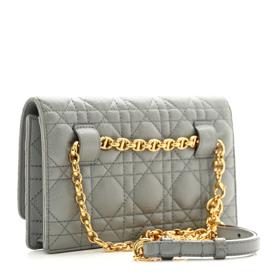Christian Dior Supple Calfskin Caro Pouch with Chain Cloud Blue