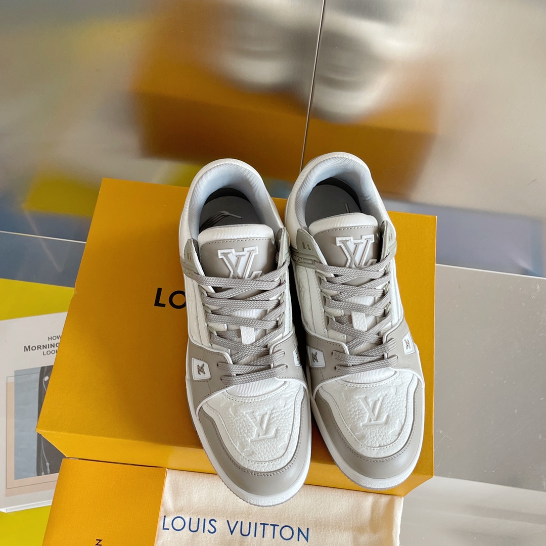Louis Vuitton White and Grey Sneakers Skateboard Shoes