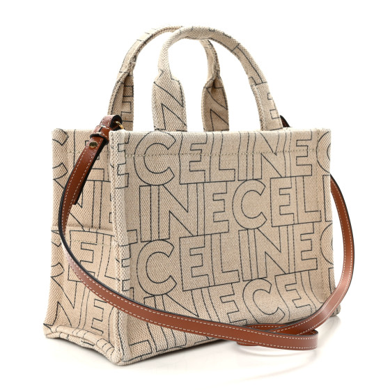 CELINE Canvas Calfskin All Over Print Small Cabas Thais Natural Tan