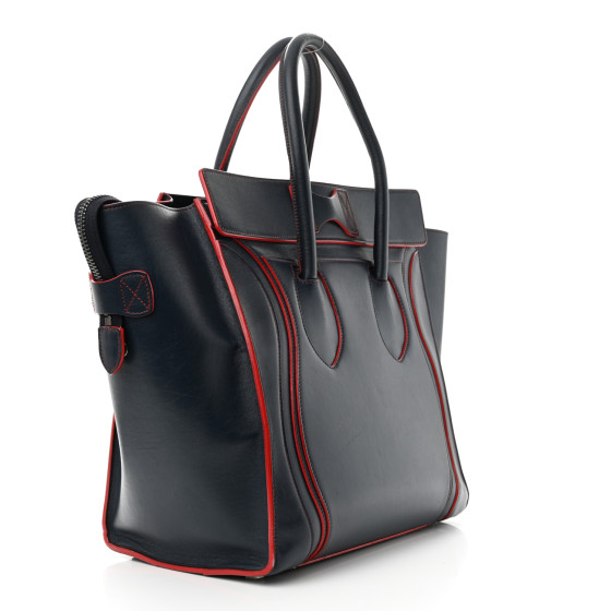 CELINE Satin Debossed Calfskin Mini Luggage Navy Blue