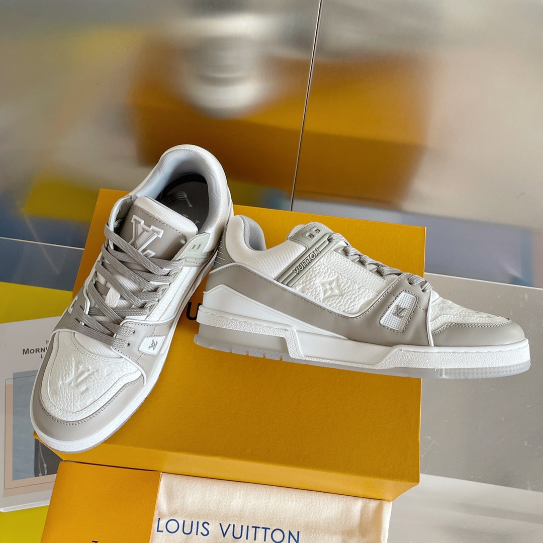 Louis Vuitton White and Grey Sneakers Skateboard Shoes