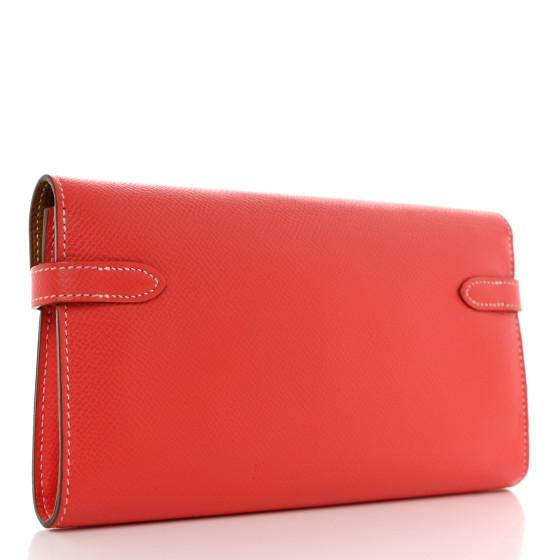 HERMES Epsom Kelly Longue Wallet Rose Jaipur Gold