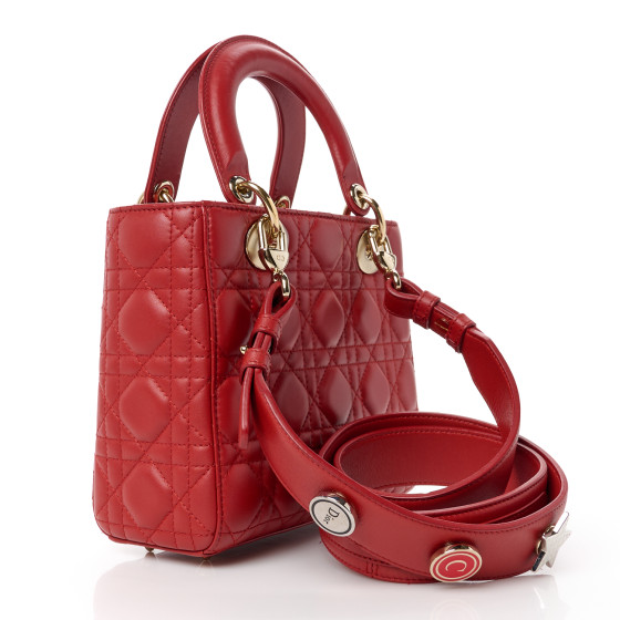 Christian Dior Lambskin Cannage Small Lucky Badges My Lady Dior Red