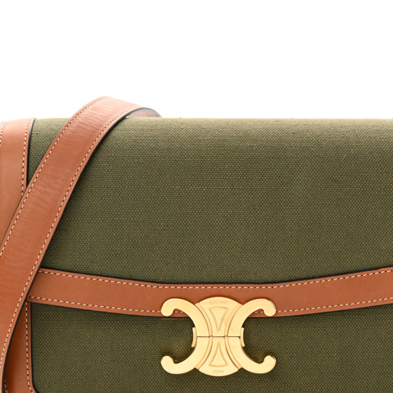 CELINE Textile Natural Calfskin Medium Triomphe Bag Green