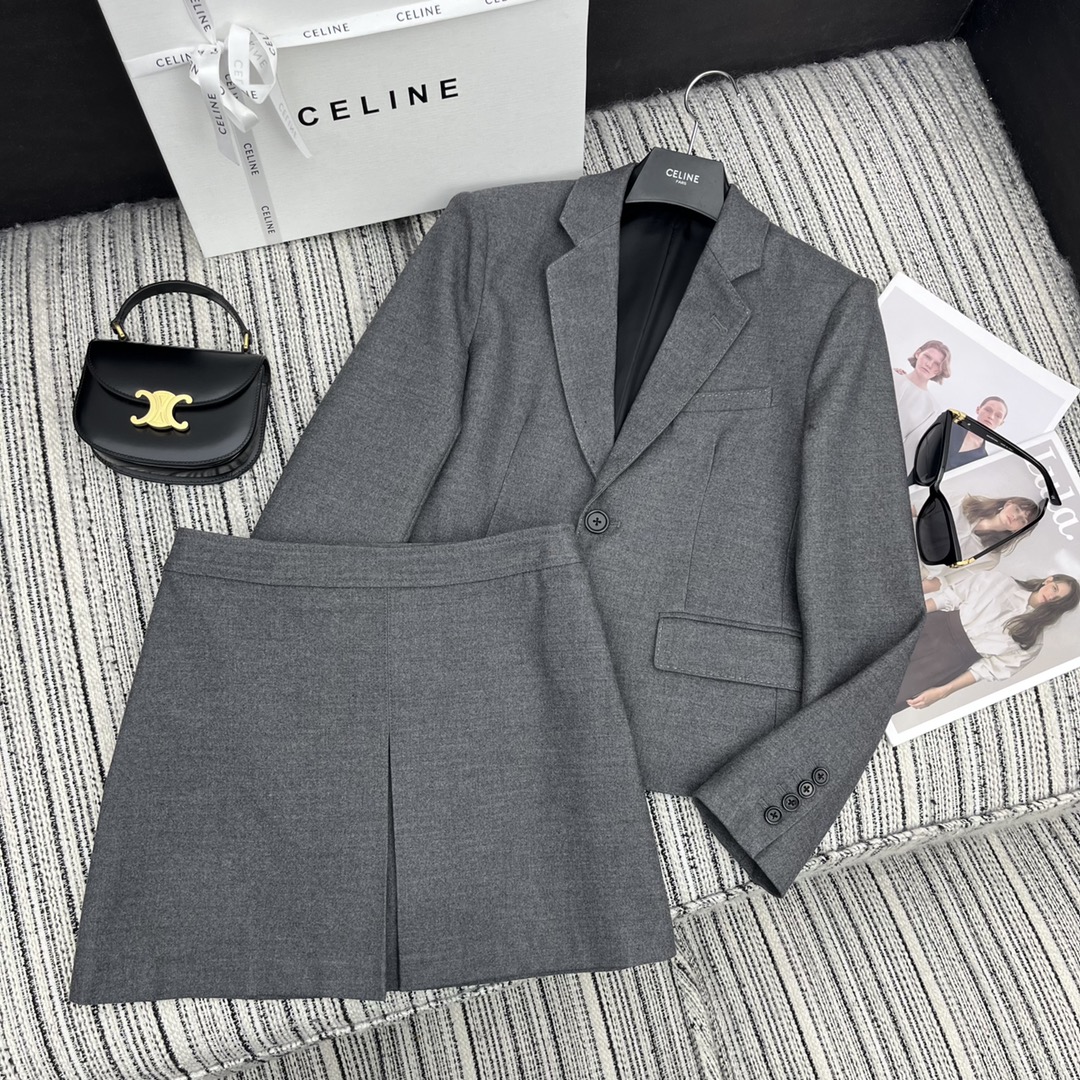 【Celine】Lapel Blazer and Skirt Set