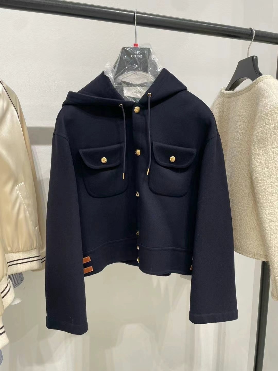 celine 23 autumn and winter new double-sided leather strap decoration versatile metal snap button jacket