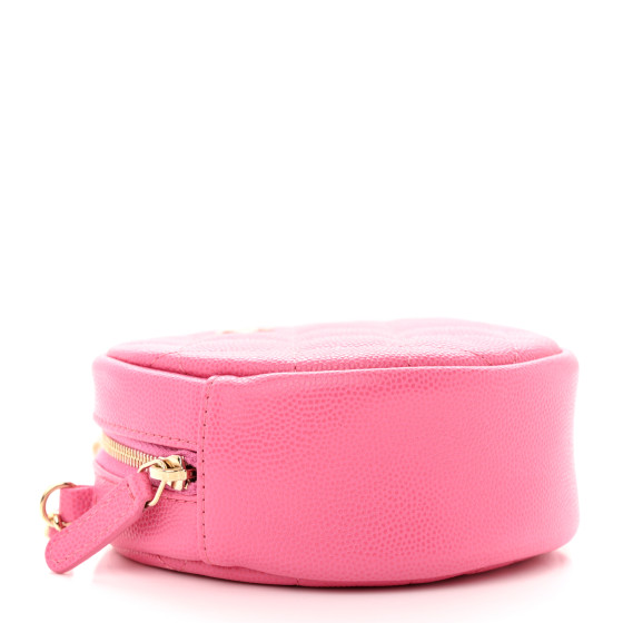 Caviar Quilted Round Clutch With Chain Pink