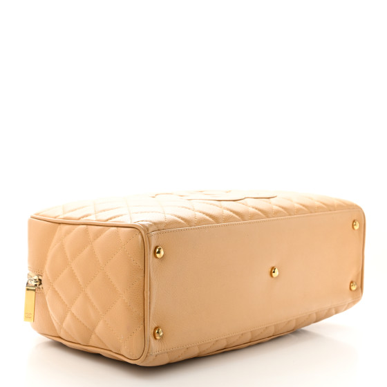 Chanel Caviar Quilted Large Bowler Bag Beige