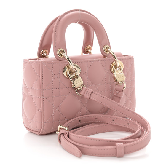 Christian Dior Lambskin Cannage Micro Lady D-Joy Rose De Vents