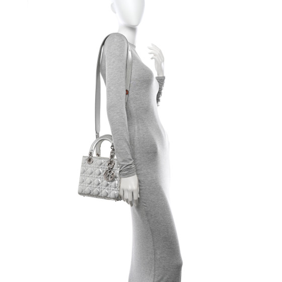 Christian Dior Metallic Lambskin Cannage Small My ABCDior Lady Dior Silver