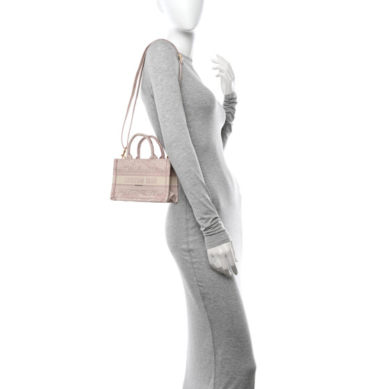 Christian Dior Canvas Embroidered Mini Toile De Jouy Book Tote With Strap Rose Multicolor