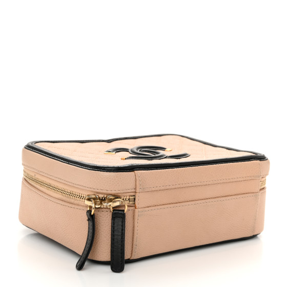 Caviar Quilted Medium CC Filigree Vanity Case Beige Black