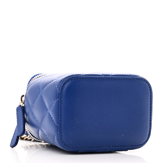 Chanel Lambskin Quilted Top Handle Mini Vanity Case With Chain Blue