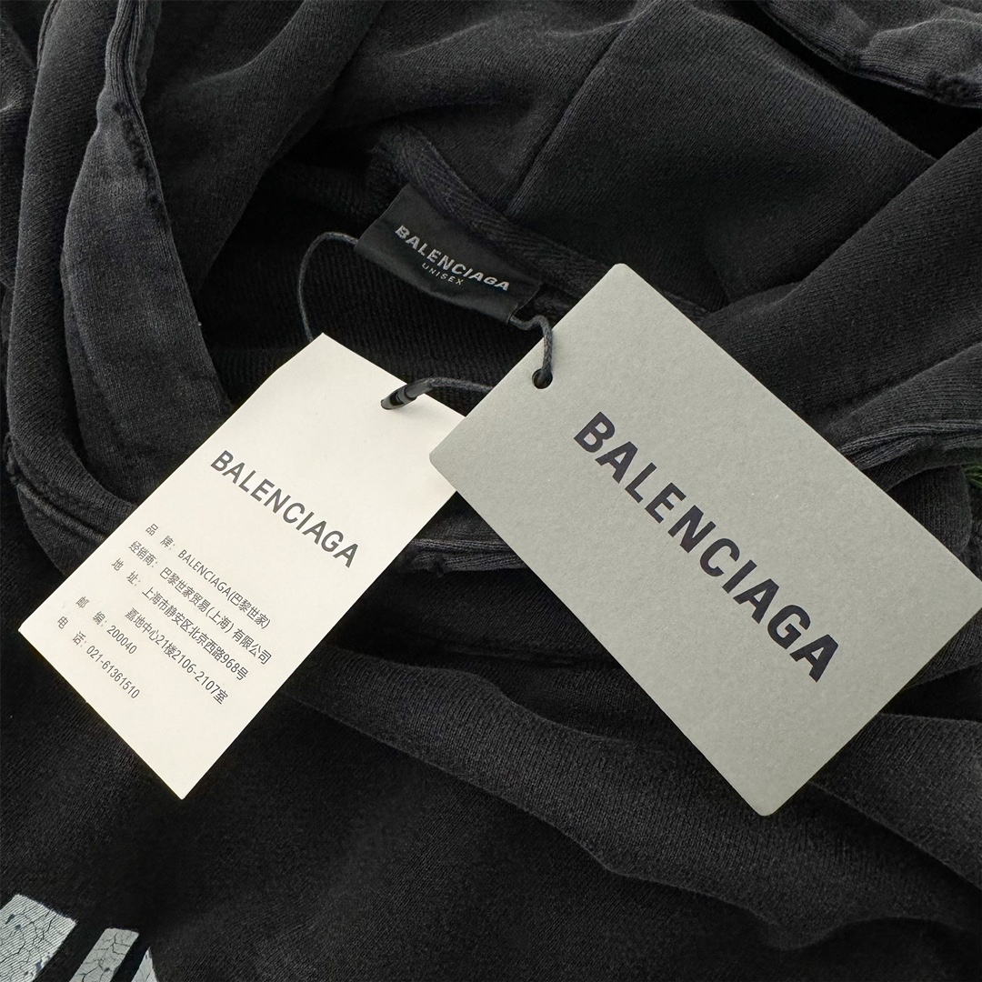 Balenciaga SS24 LOGO letter print dropped shoulder hooded long-sleeved washed sweatshirt