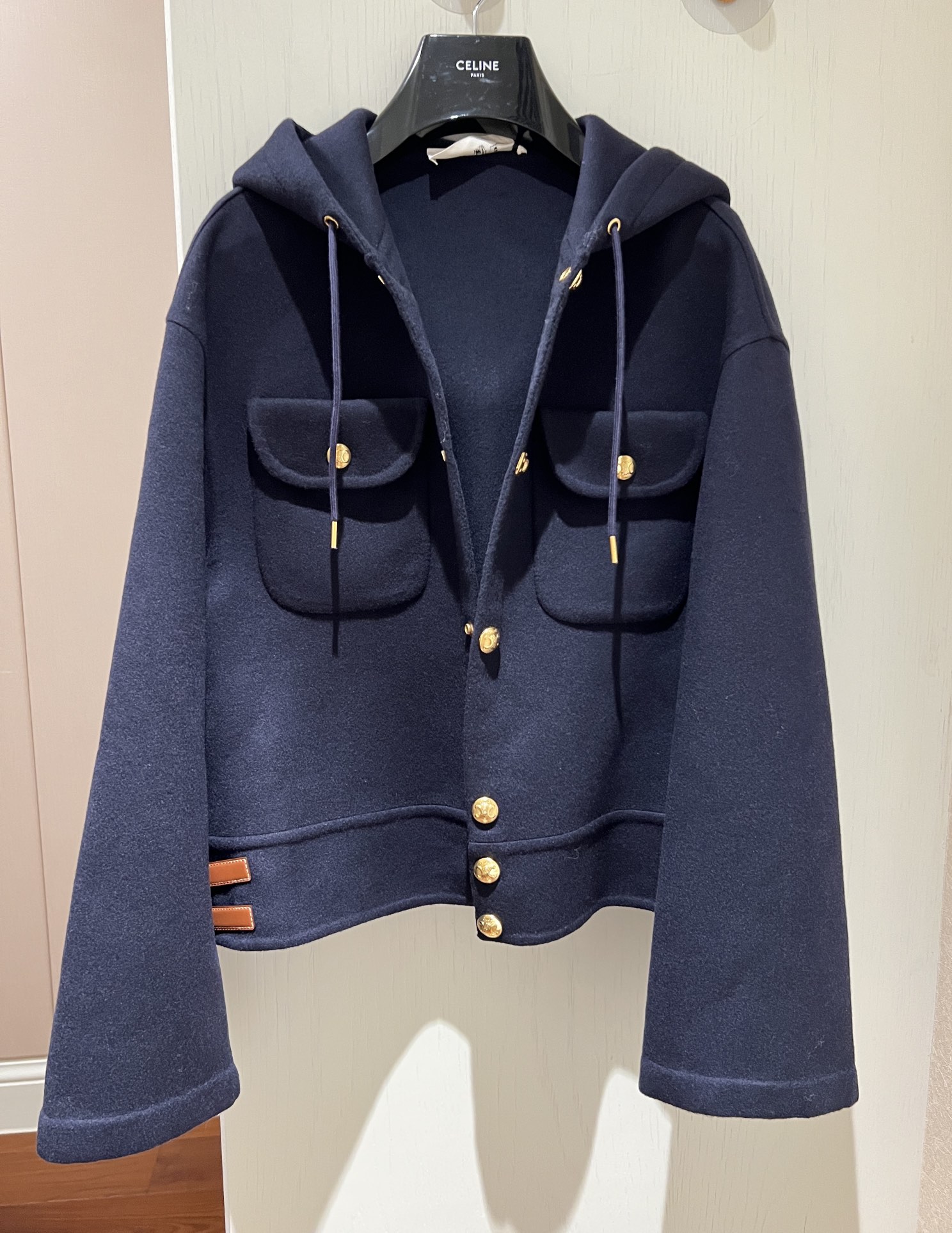 celine 23 autumn and winter new double-sided leather strap decoration versatile metal snap button jacket