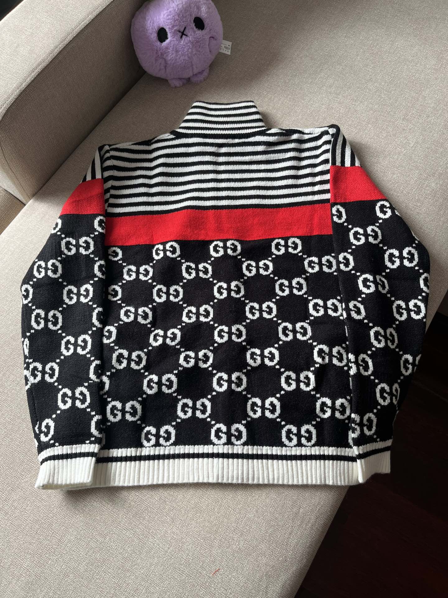 Gucci/Gucci striped contrast color half full print zipper high collar casual long sleeve sweater jacket