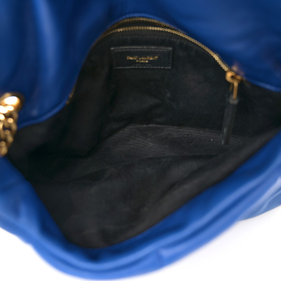 Saint Laurent Lambskin Quilted Small Loulou Puffer Monogram Chain Satchel Majorele Blue