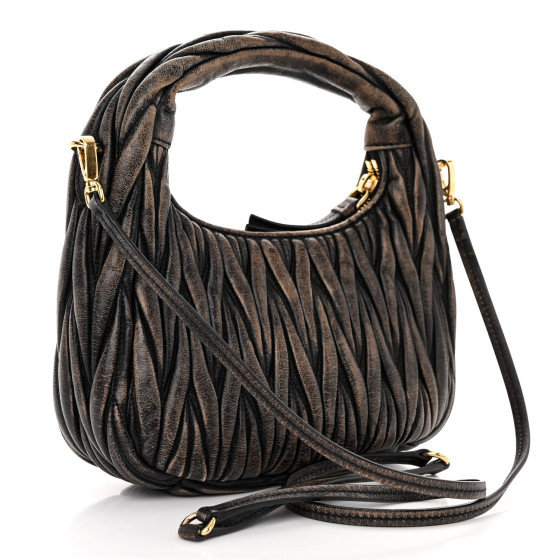 Miu Miu Nappa Matelasse Mini Wander Hobo Sabbia Caffe