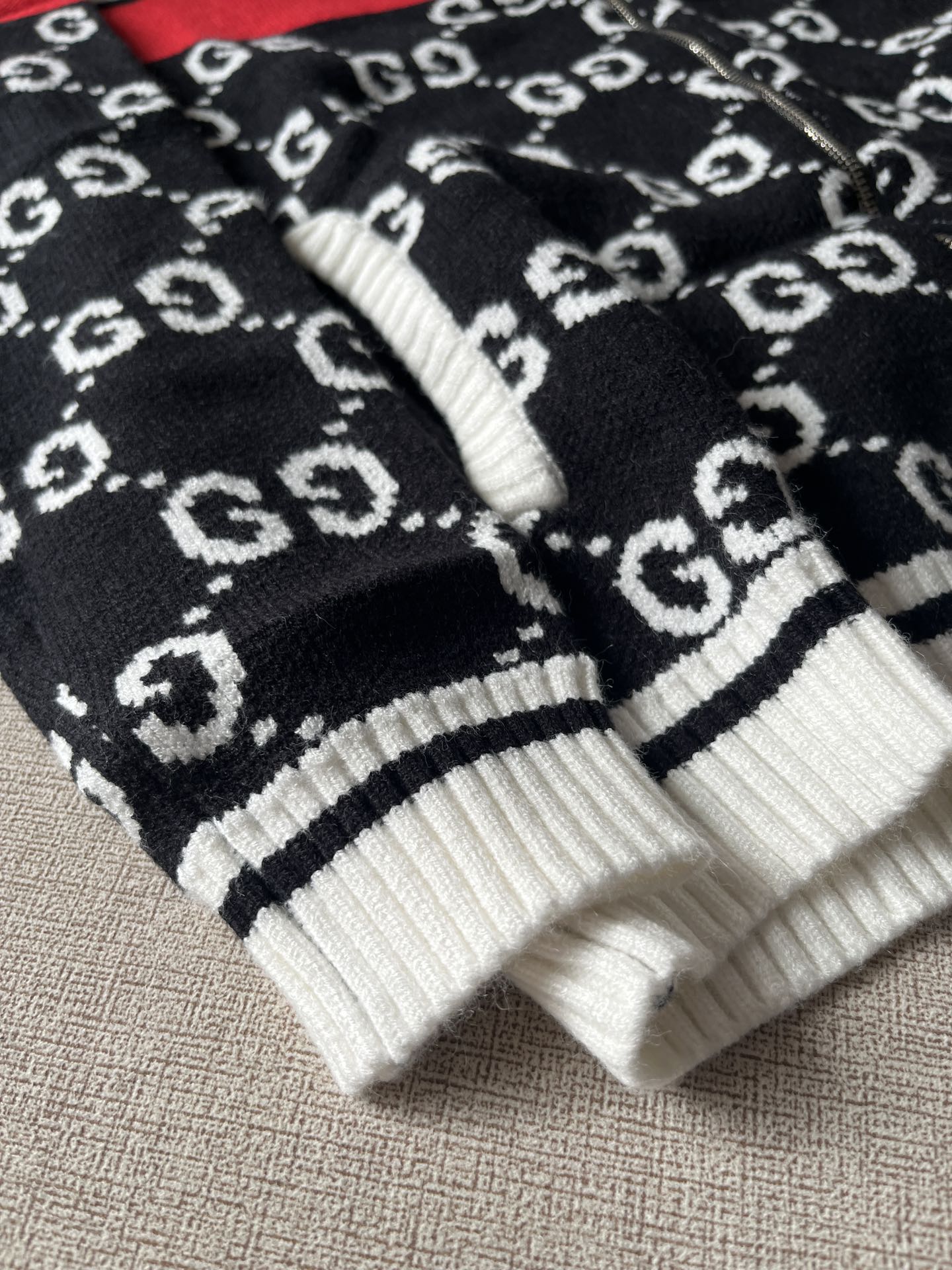 Gucci/Gucci striped contrast color half full print zipper high collar casual long sleeve sweater jacket