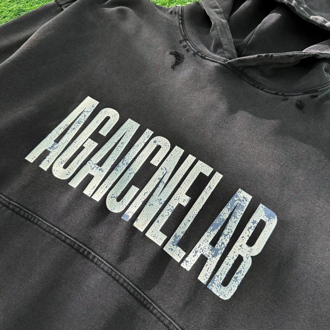 Balenciaga SS24 LOGO letter print dropped shoulder hooded long-sleeved washed sweatshirt