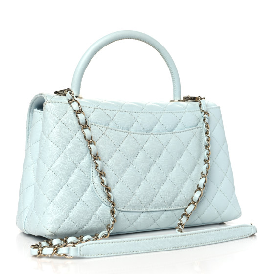 Chanel Caviar Quilted Small Coco Handle Flap Light Blue