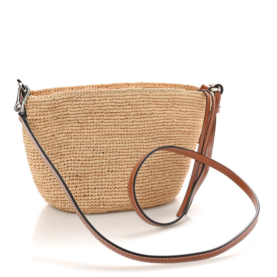 Loewe Calfskin Raffia Paulas Ibiza Pochette Bag Natural Tan