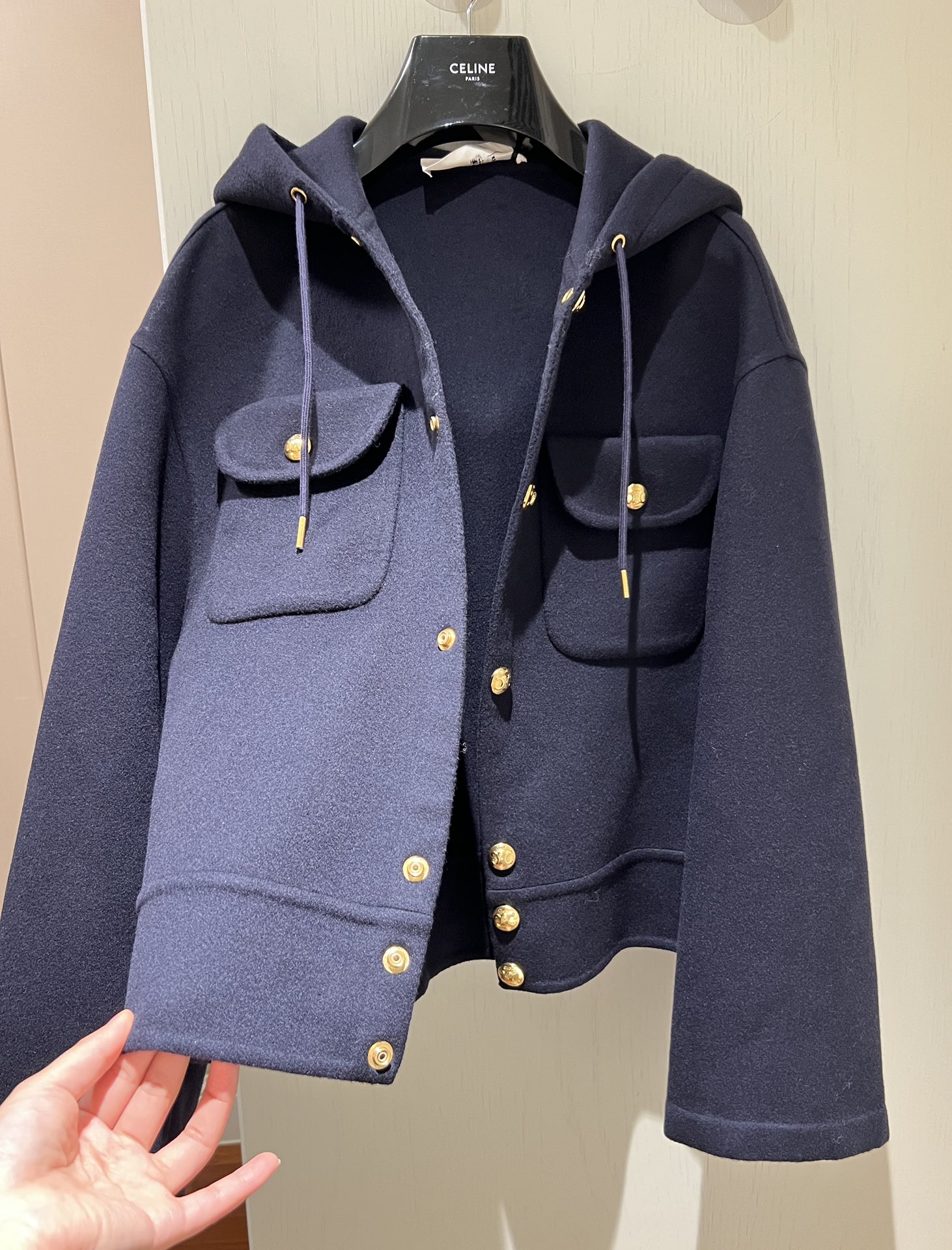 celine 23 autumn and winter new double-sided leather strap decoration versatile metal snap button jacket