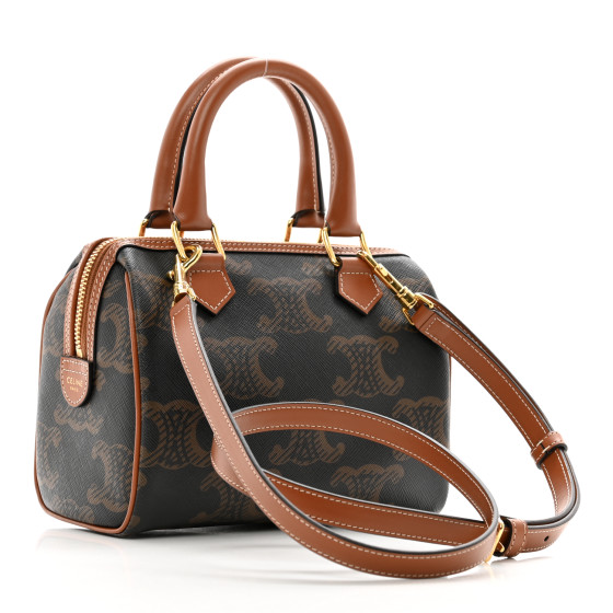 CELINE Triomphe Canvas XL Calfskin Small Boston Bag Tan