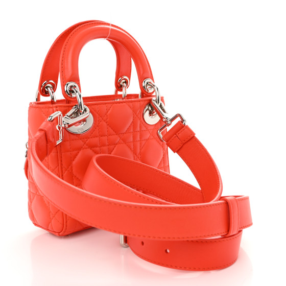 Christian Dior Lambskin Cannage Micro Lady Dior Orange
