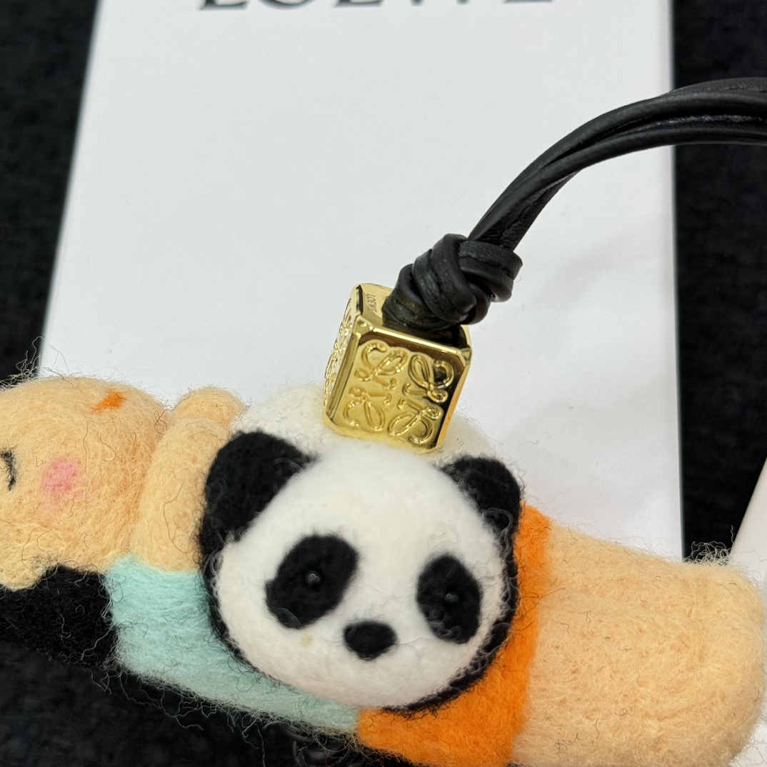 Loewe felt and cowhide panda and child charm