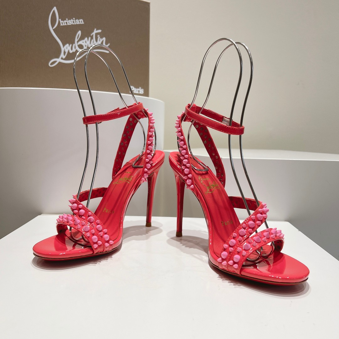 Christian Louboutin Lu Boting oblique strap rivet flat sandals red