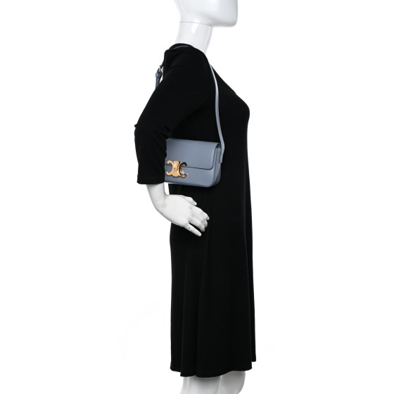 CELINE Shiny Calfskin Triomphe Shoulder Bag Artic Blue