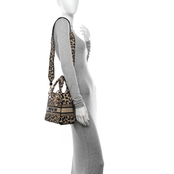 Christian Dior Canvas Medium Mizza Embroidered Lady D-Lite Beige Multicolor