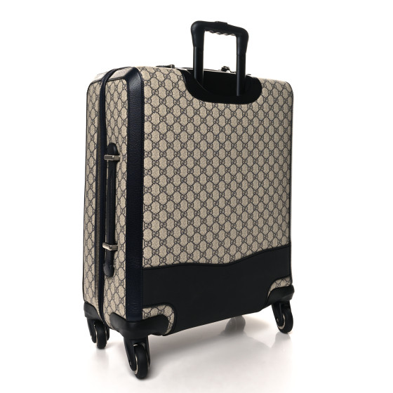 Gucci GG Supreme Monogram Textured Dollar Calfskin Web Savoy Cabin Plus Trolley Beige Blue