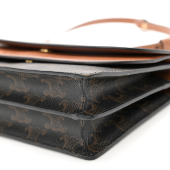 CELINE Triomphe Canvas Lambskin Wallet On Strap Tan