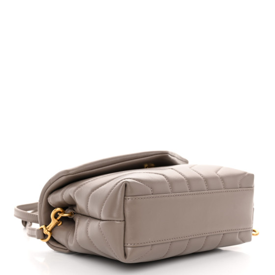 Saint Laurent Calfskin Y Quilted Monogram Toy Loulou Crossbody Bag Greyish Brown