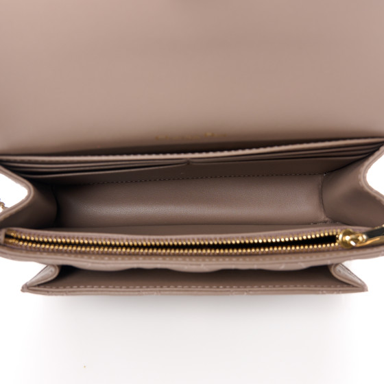 Christian Dior Lambskin Cannage Lady Dior Chain Pouch Warm Taupe