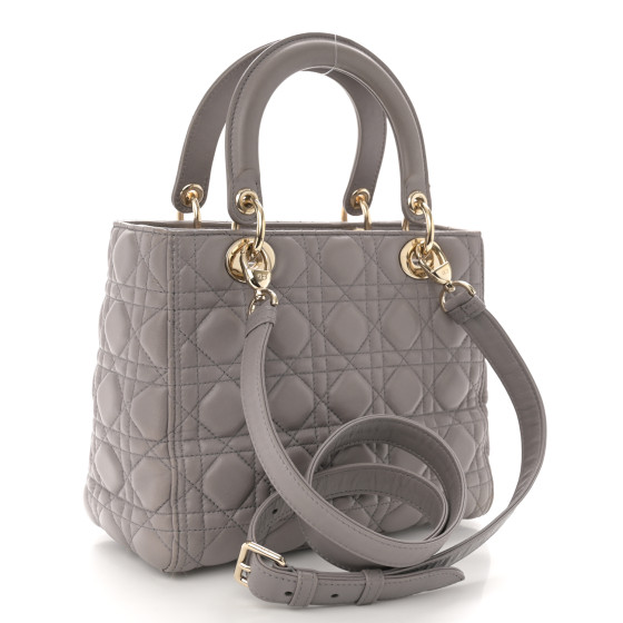 Christian Dior Lambskin Cannage Medium Lady Dior Grey