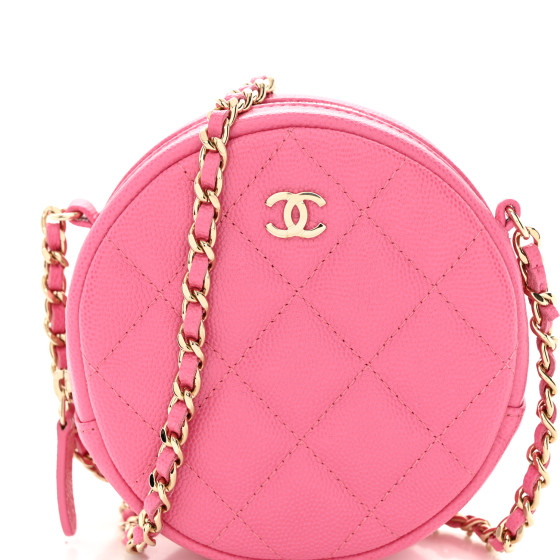 Caviar Quilted Round Clutch With Chain Pink