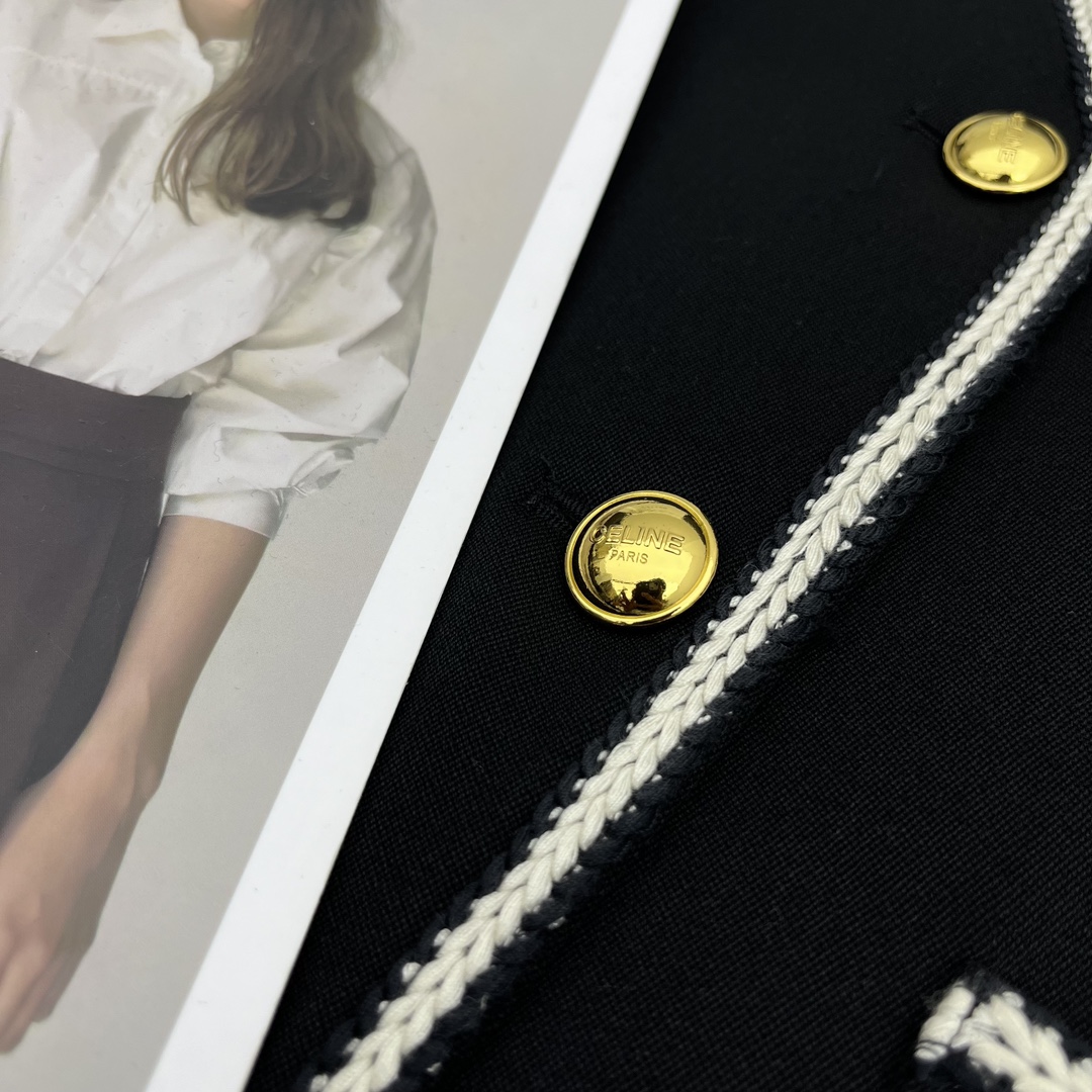 【Celine】Contrast color lace V-neck suit jacket