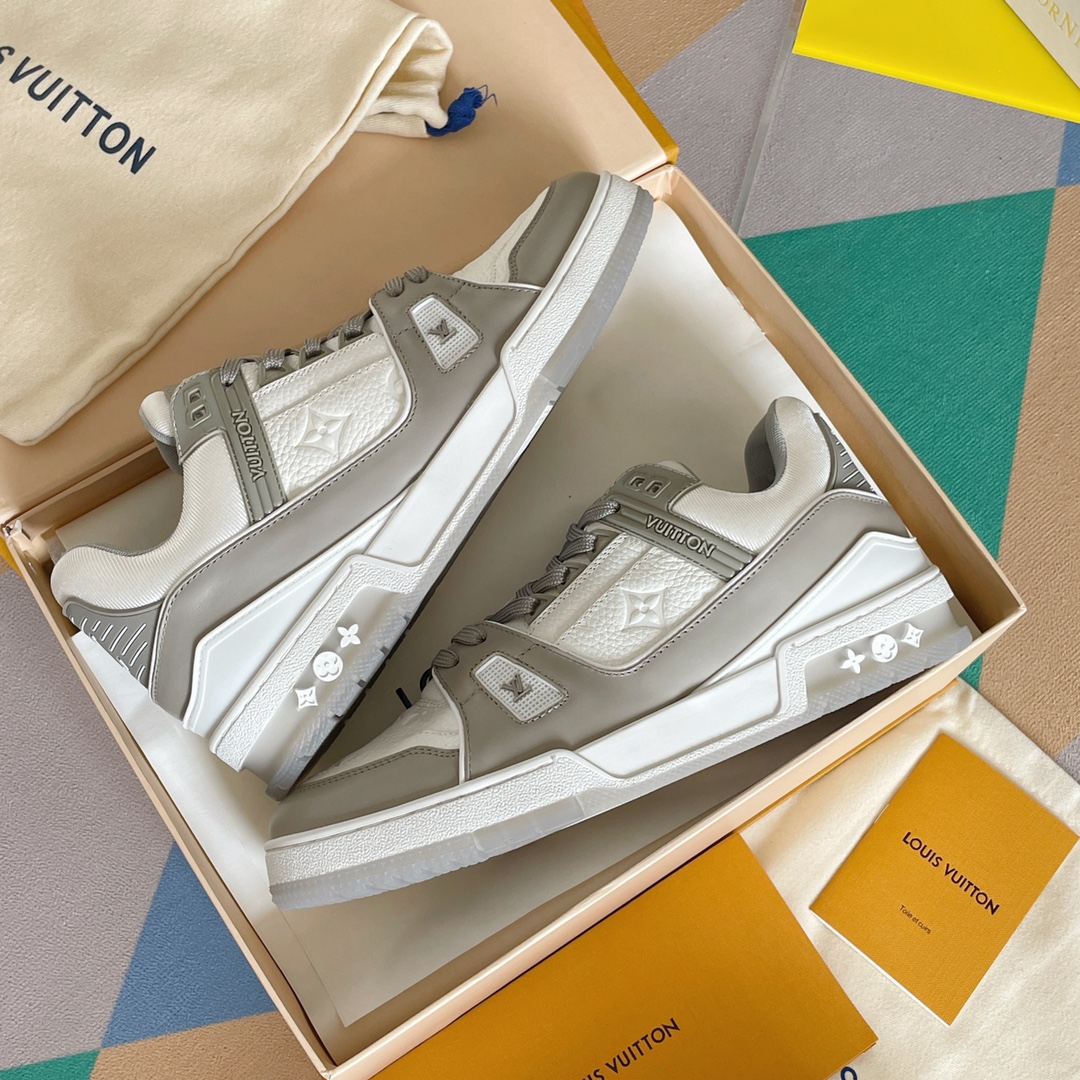 Louis Vuitton White and Grey Sneakers Skateboard Shoes