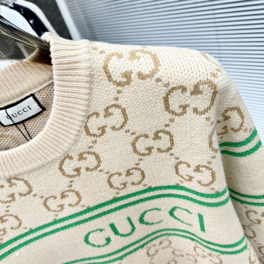 GU Gucci jacquard letter pullover crew neck sweater