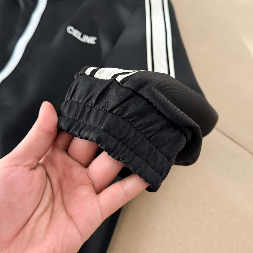 CELINE 2024 Autumn and Winter Latest Retro Sports Embroidery Ribbon Suit - Top Zipper Jacket Sweatshirt