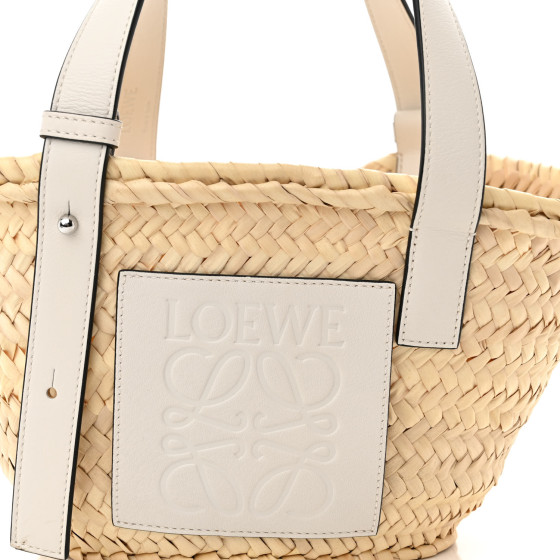 LOEWE Raffia Small Basket Tote Bag Natural White