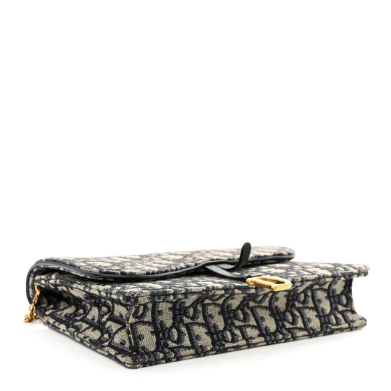 Christian Dior Oblique Saddle Chain Pouch Blue