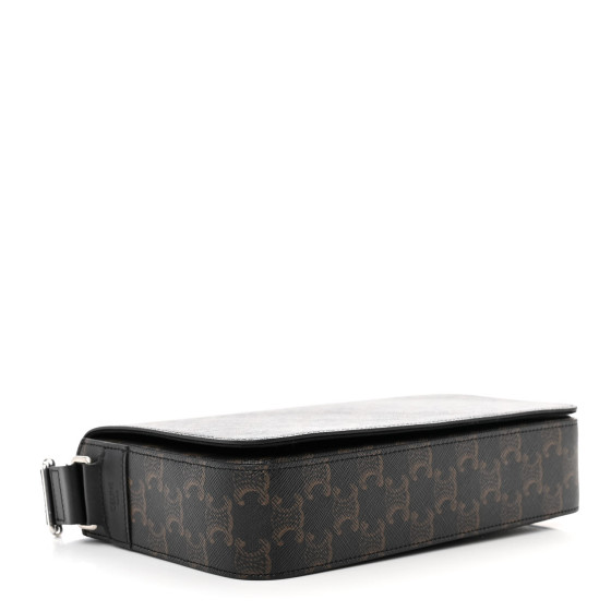 CELINE Triomphe Canvas Calfskin Flap Messenger Bag Black