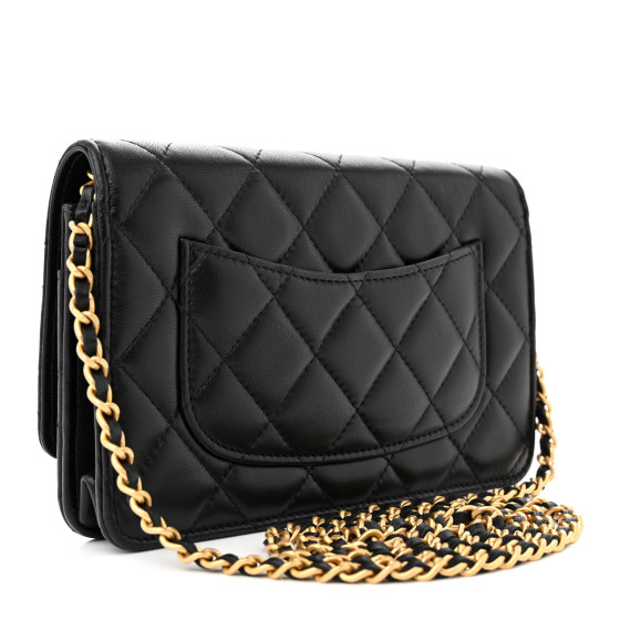 Chanel Lambskin Plexiglass Quilted Coco Love Wallet On Chain WOC Black
